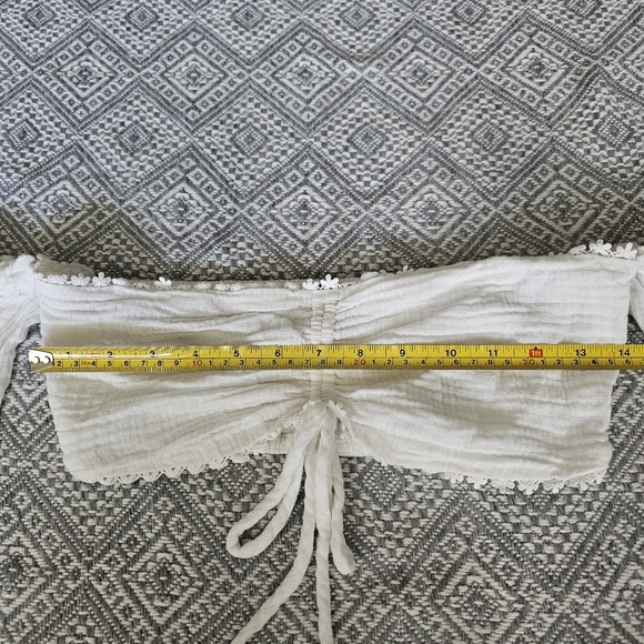 Revole MAJORELLE White Privett Crop Eyelet Ruched Front Off Shoulder Top - Picture 5 of 8